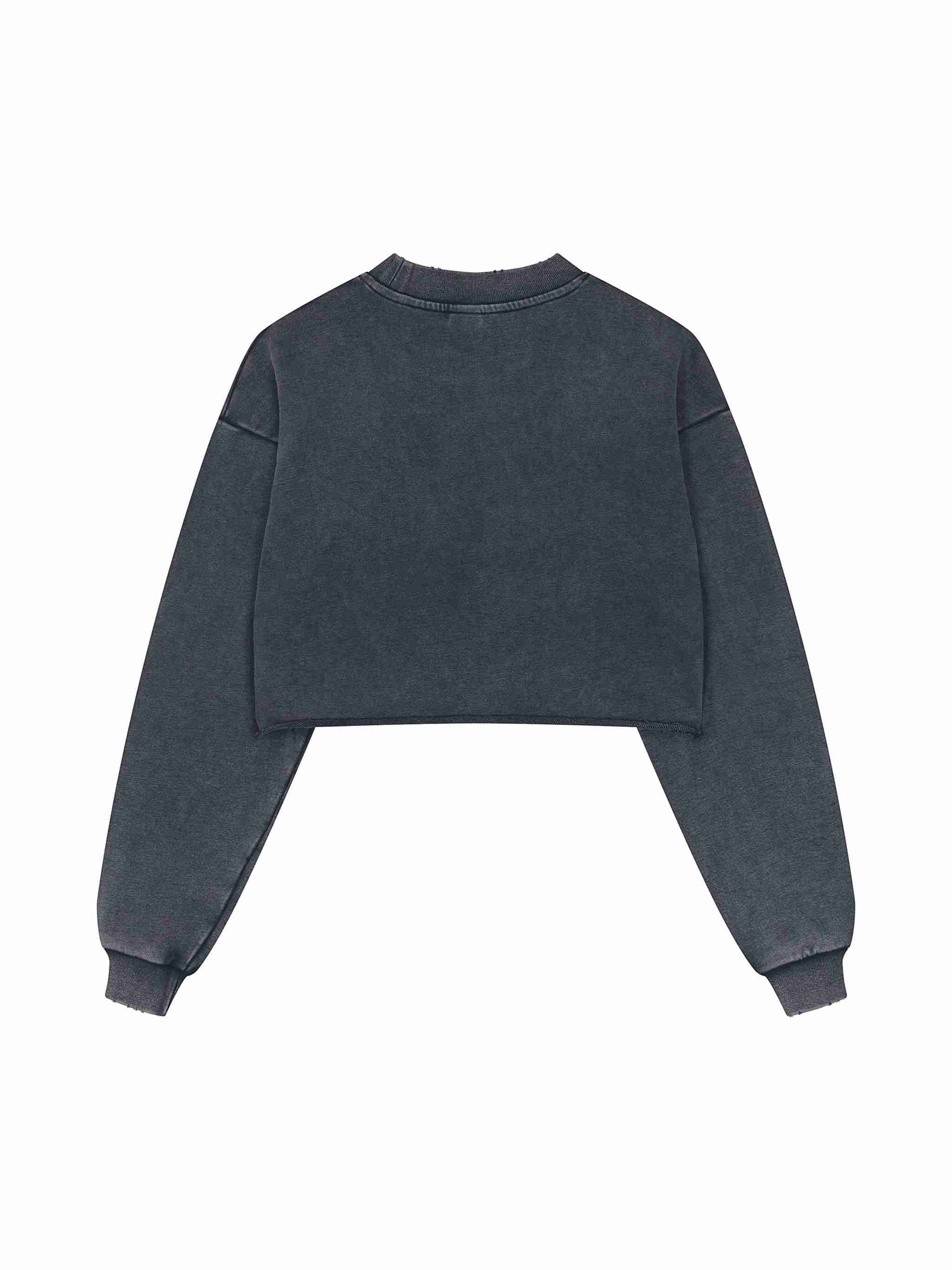 Snow Washed Raw Edge Cropped Sweatshirt - Tribemodeplus