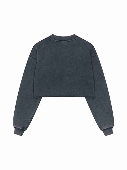Snow Washed Raw Edge Cropped Sweatshirt - Tribemodeplus