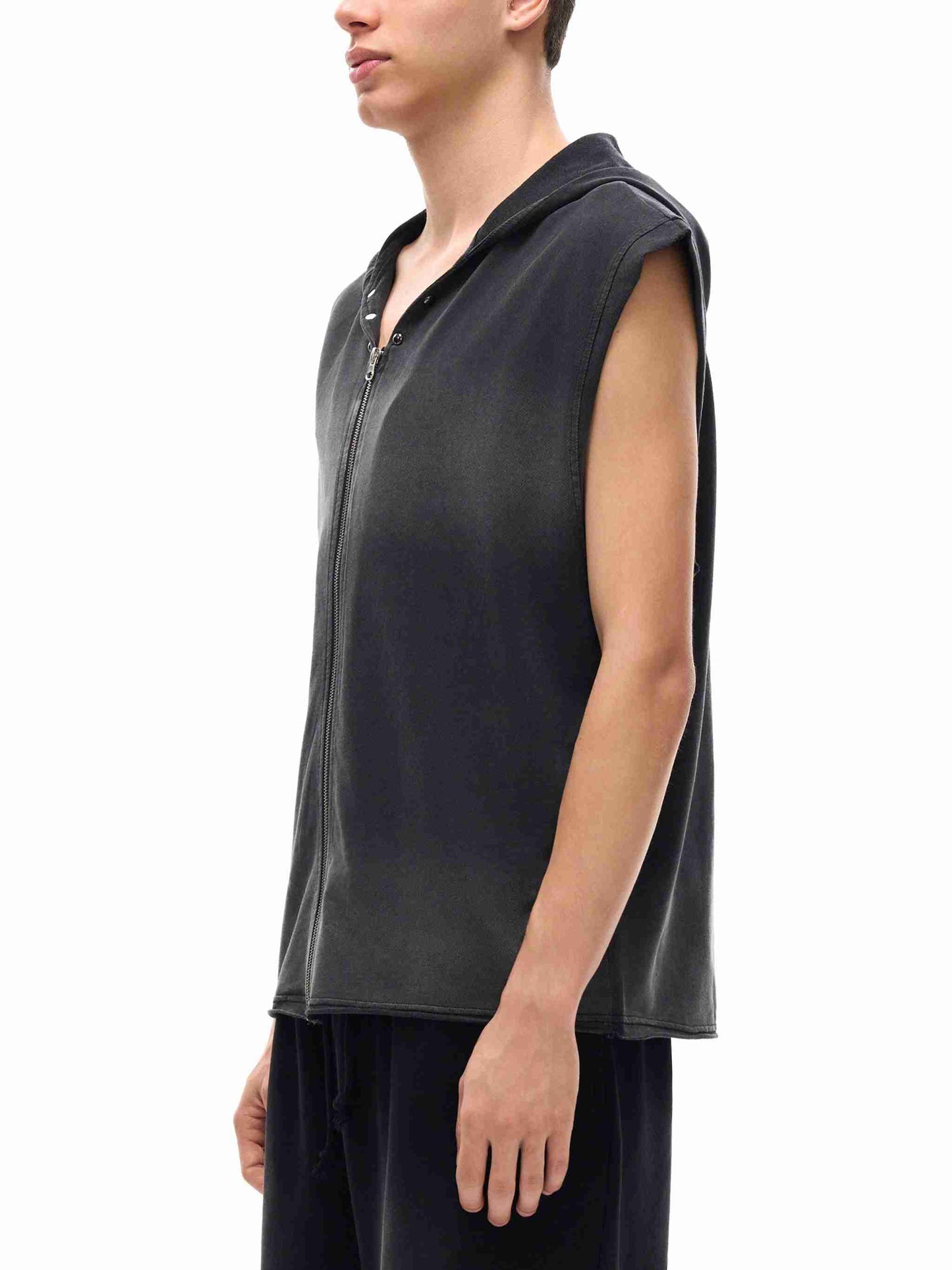 Vintage Washed Zip-Up Hooded Tank Top - Tribemodeplus