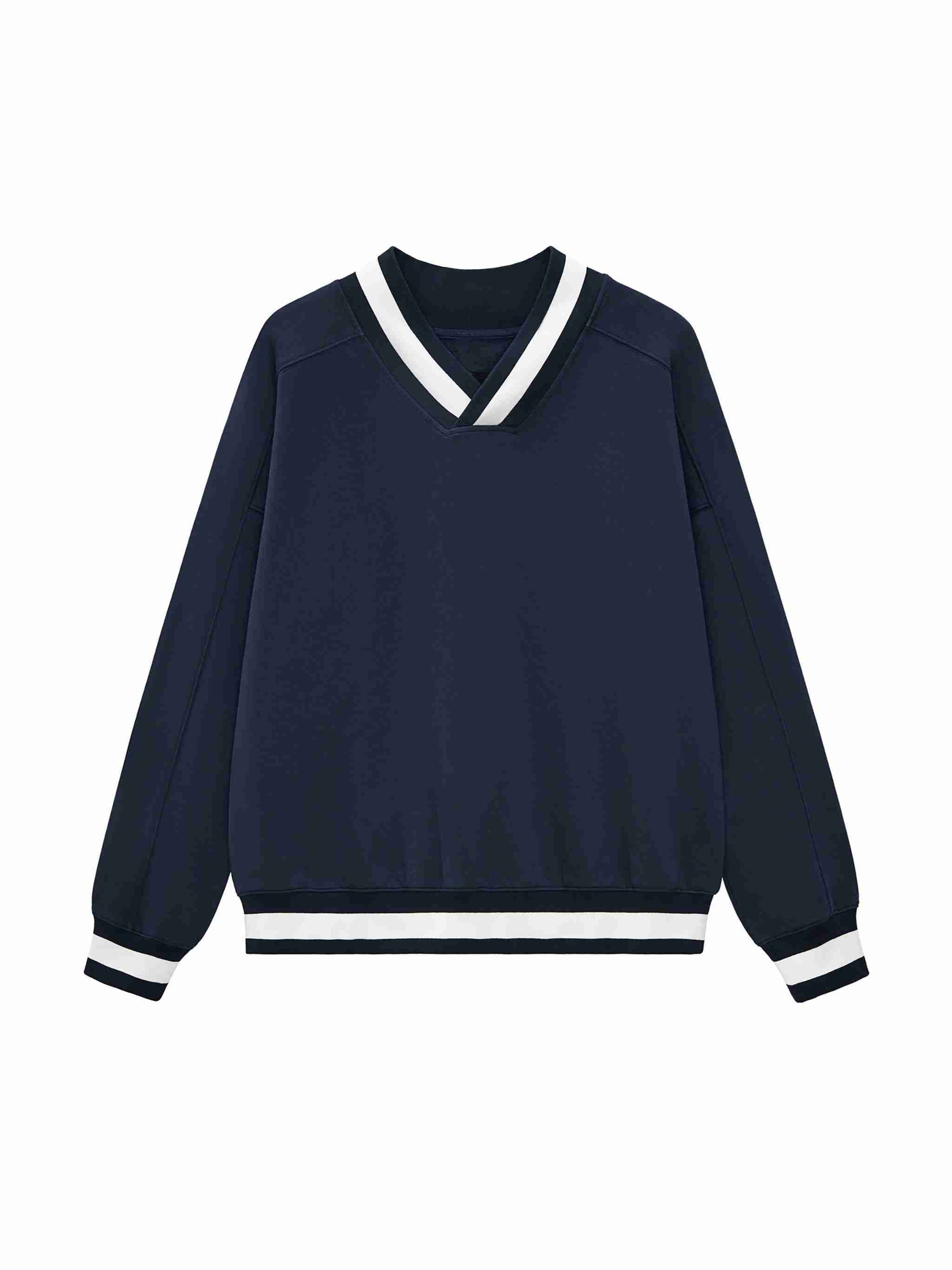 V-Neck Contrast Collar Boxy Sweatshirt - Tribemodeplus