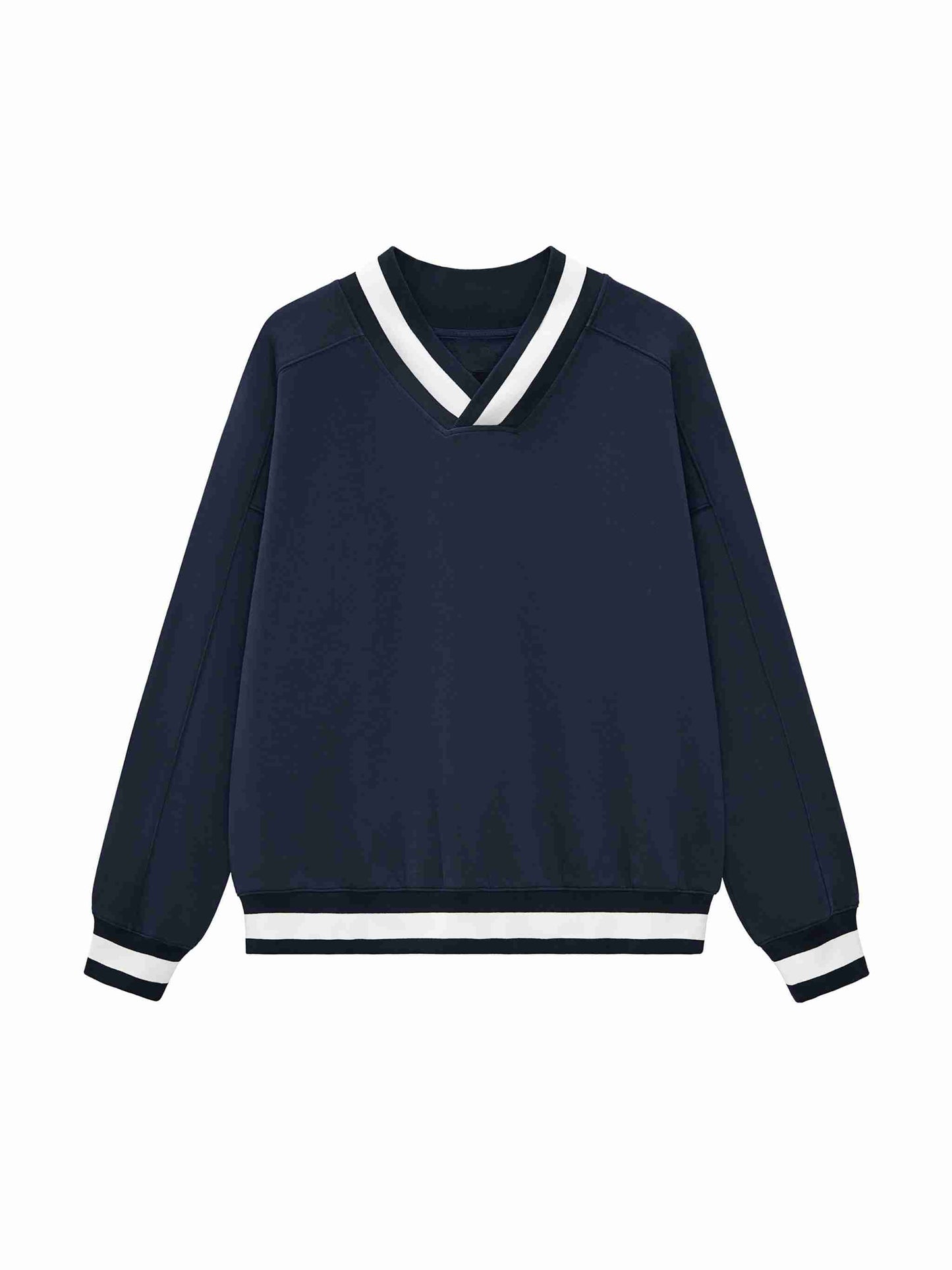 V-Neck Contrast Collar Boxy Sweatshirt - Tribemodeplus