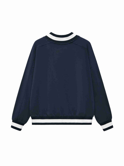 V-Neck Contrast Collar Boxy Sweatshirt - Tribemodeplus