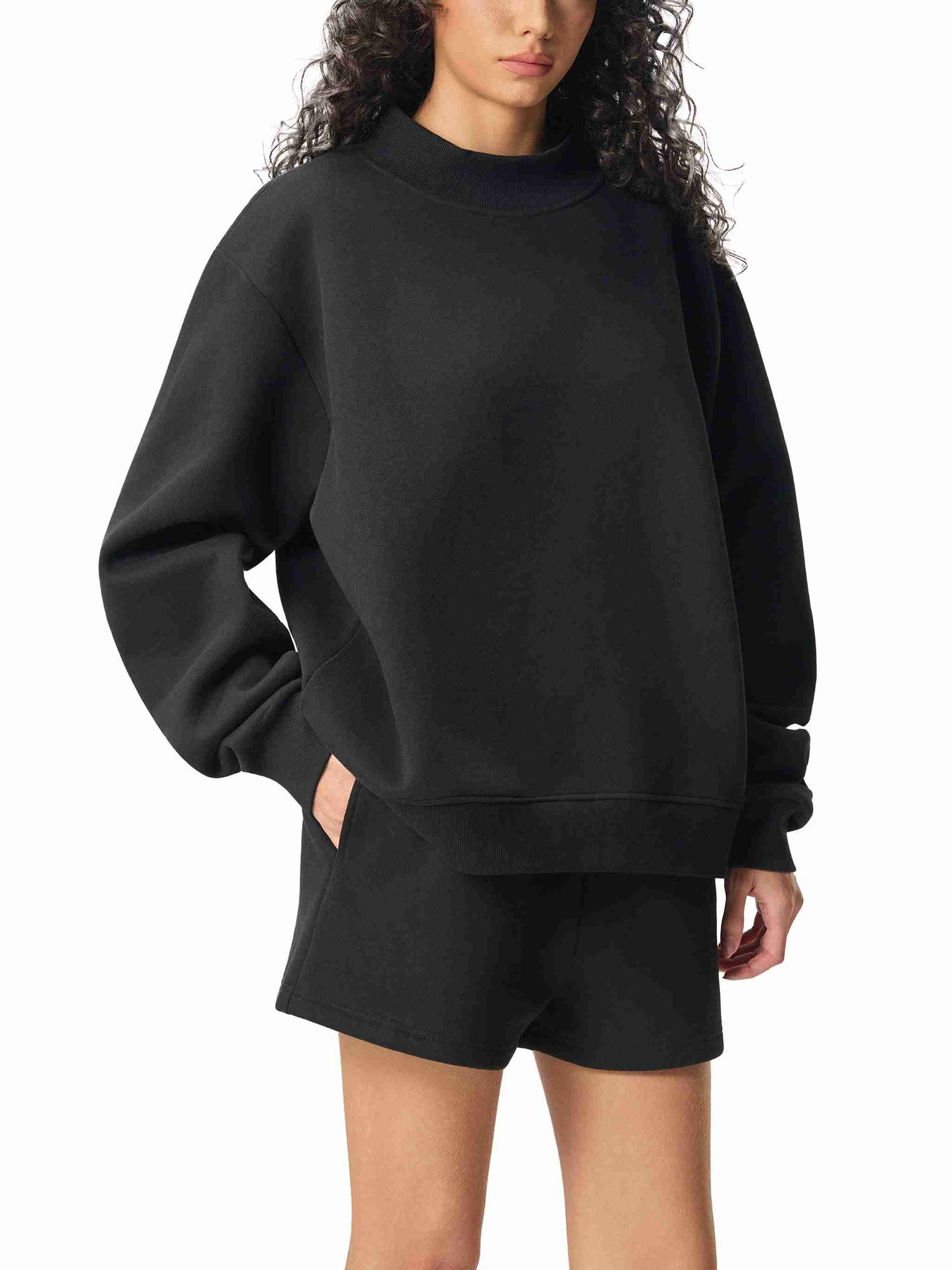 Essential Fleece Mock-Neck Crew Sweatshirt - Tribemodeplus
