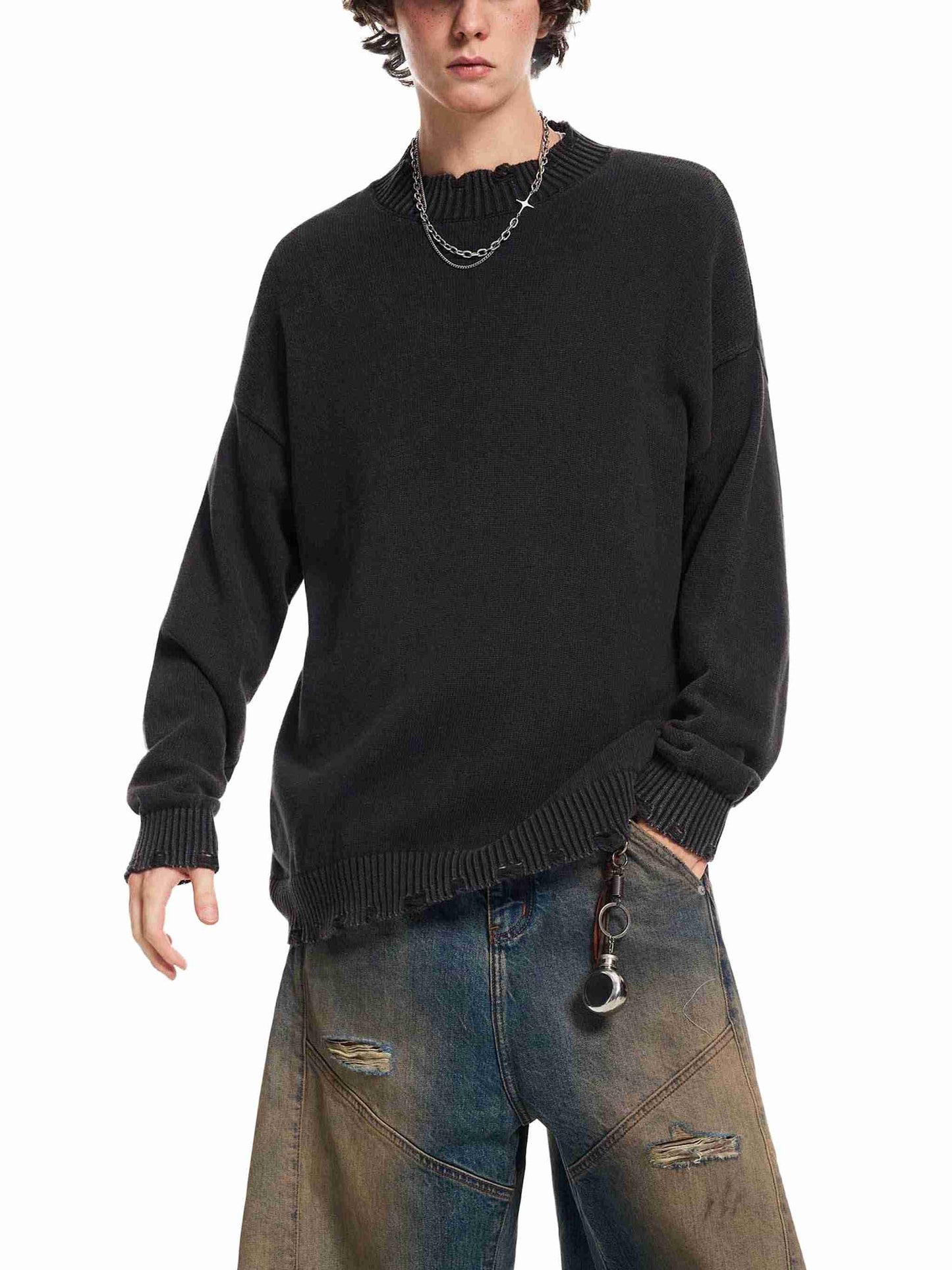 Vintage Washed Hand-Frayed Sweater - Tribemodeplus