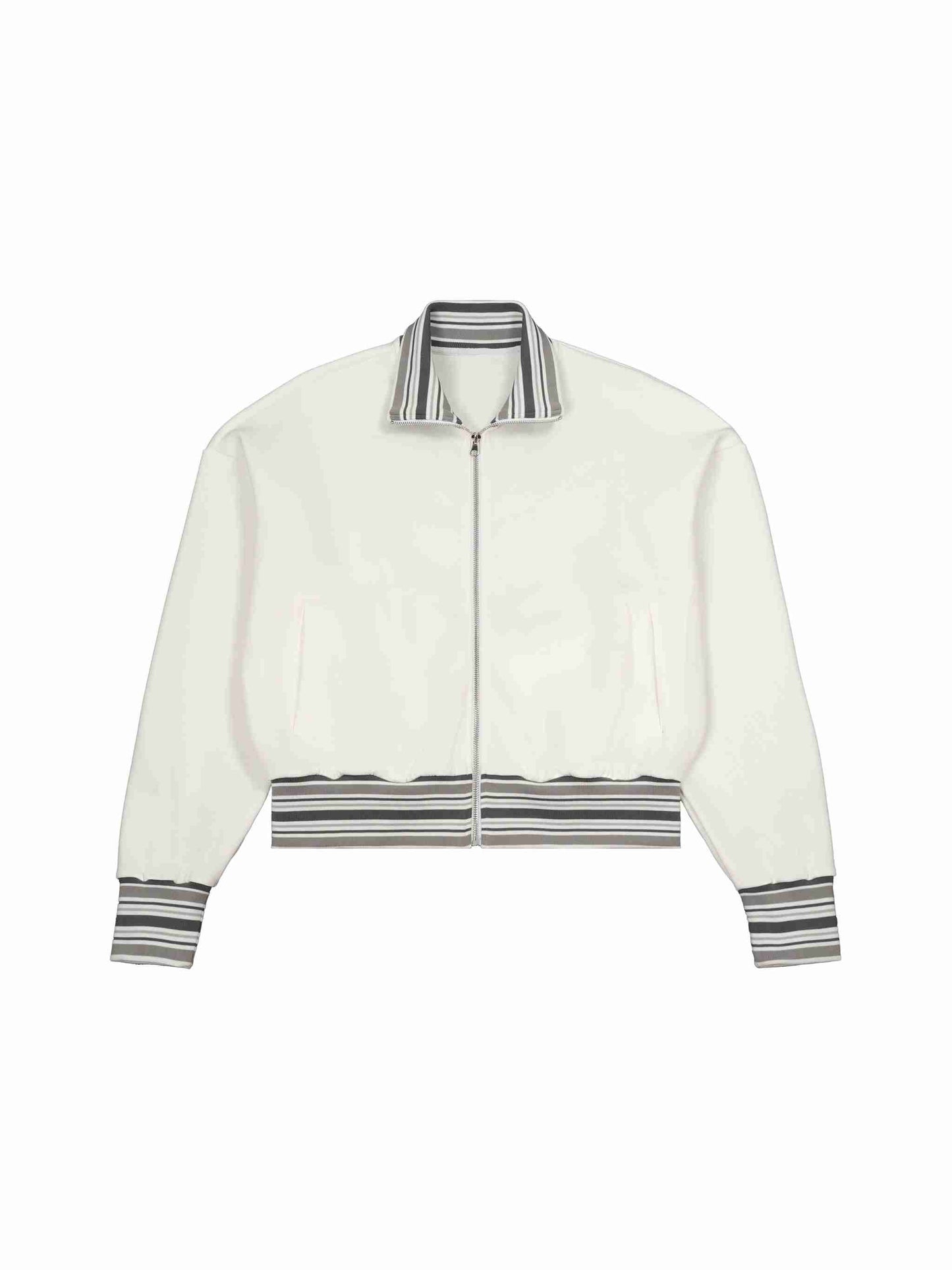 Striped Rib Collar Zip Jacket - Tribemodeplus