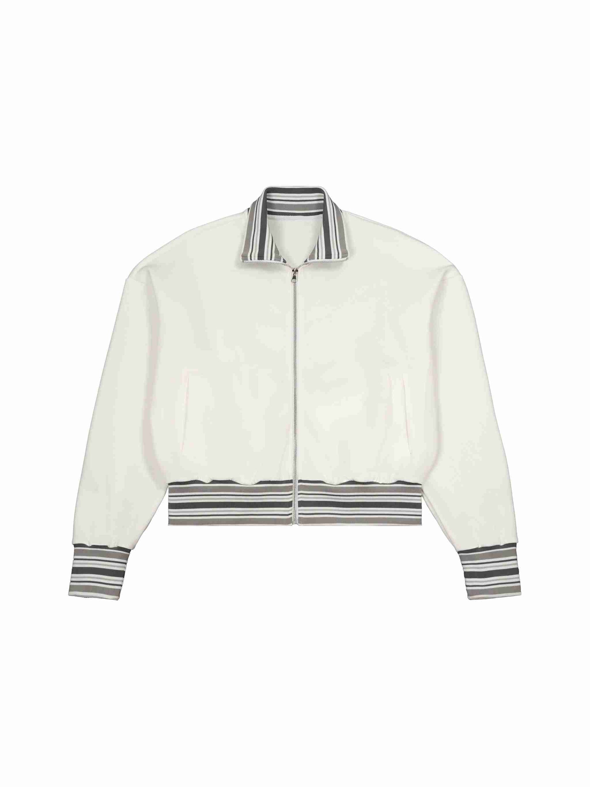 Striped Rib Collar Zip Jacket - Tribemodeplus