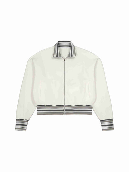 Striped Rib Collar Zip Jacket - Tribemodeplus