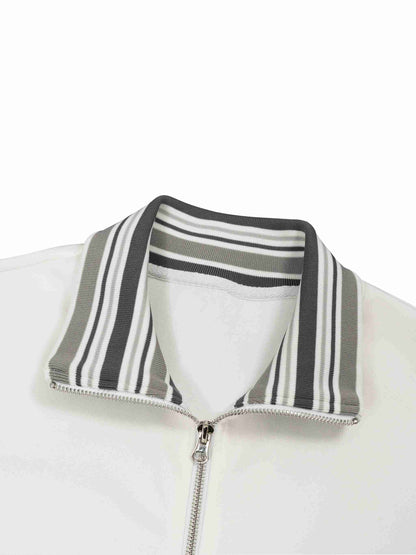 Striped Rib Collar Zip Jacket - Tribemodeplus